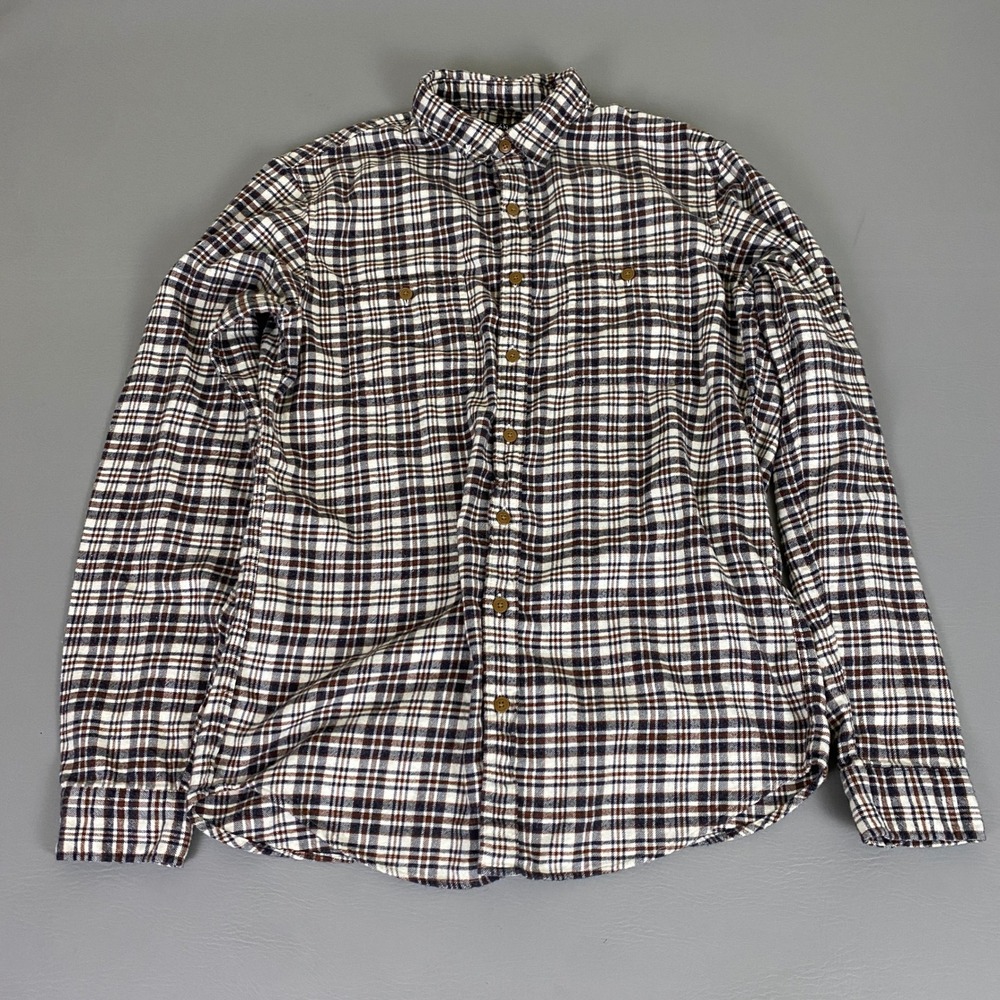 J. Crew Mercantile Flannel Shirt Men's LT Brown Plaid Long Sleeve Button‎ Up